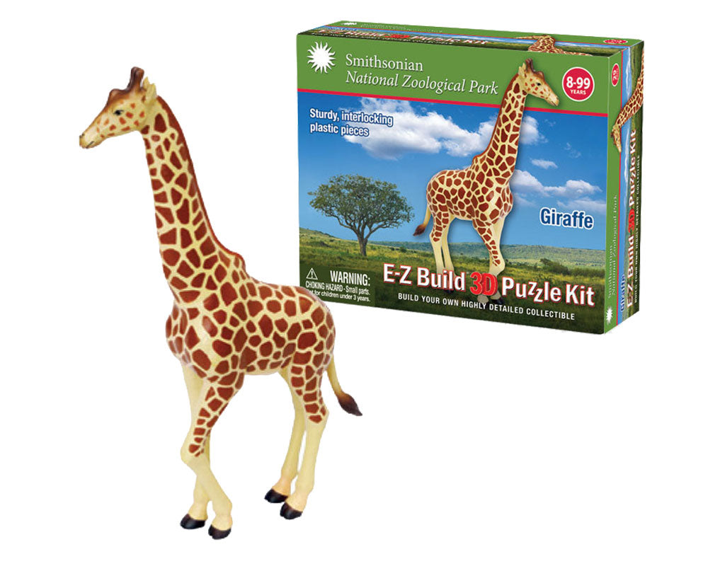 Durable Detailed Plastic 3-Dimensional Puzzle of a Safari Zoo Animal Giraffe that comes in 29 Precisely Interlocking Small Plastic Pieces and when Assembled Creates a Highly Detailed Replica for Display or Play.