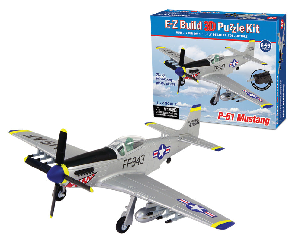 Highly Detailed 3 Dimensional Collectible Puzzle Replica of a North American P-51 Mustang Aircraft with 37 Durable Plastic Pieces that Precisely Interlock Together by E-Z Build.