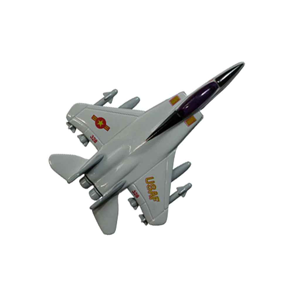 InAir This 4 inch long diecast metal and plastic F-15 Eagle toy airplane features authentic markings and friction-powered pullback action! Diecast Metal and Plastic Pullback and Go Action toy airplane! Measures 4 inches long