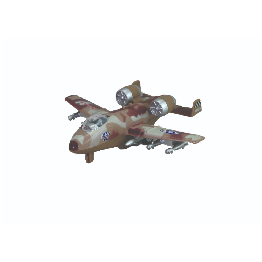 Sonic Warrior A-10 Thunderbolt II Pullback These diecast metal and plastic pullback jets feature opening canopies, gun fire, jet engine sounds, and flashing lights!