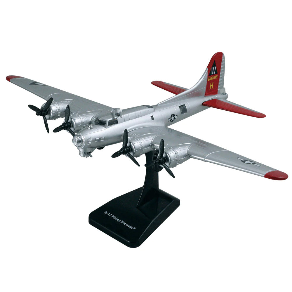 Durable Plastic Desktop Model Replica of the Boeing B-17 Flying Fortress World War II Heavy Bomber Aircraft with Spinning Props, Detailed Markings and Display Stand.