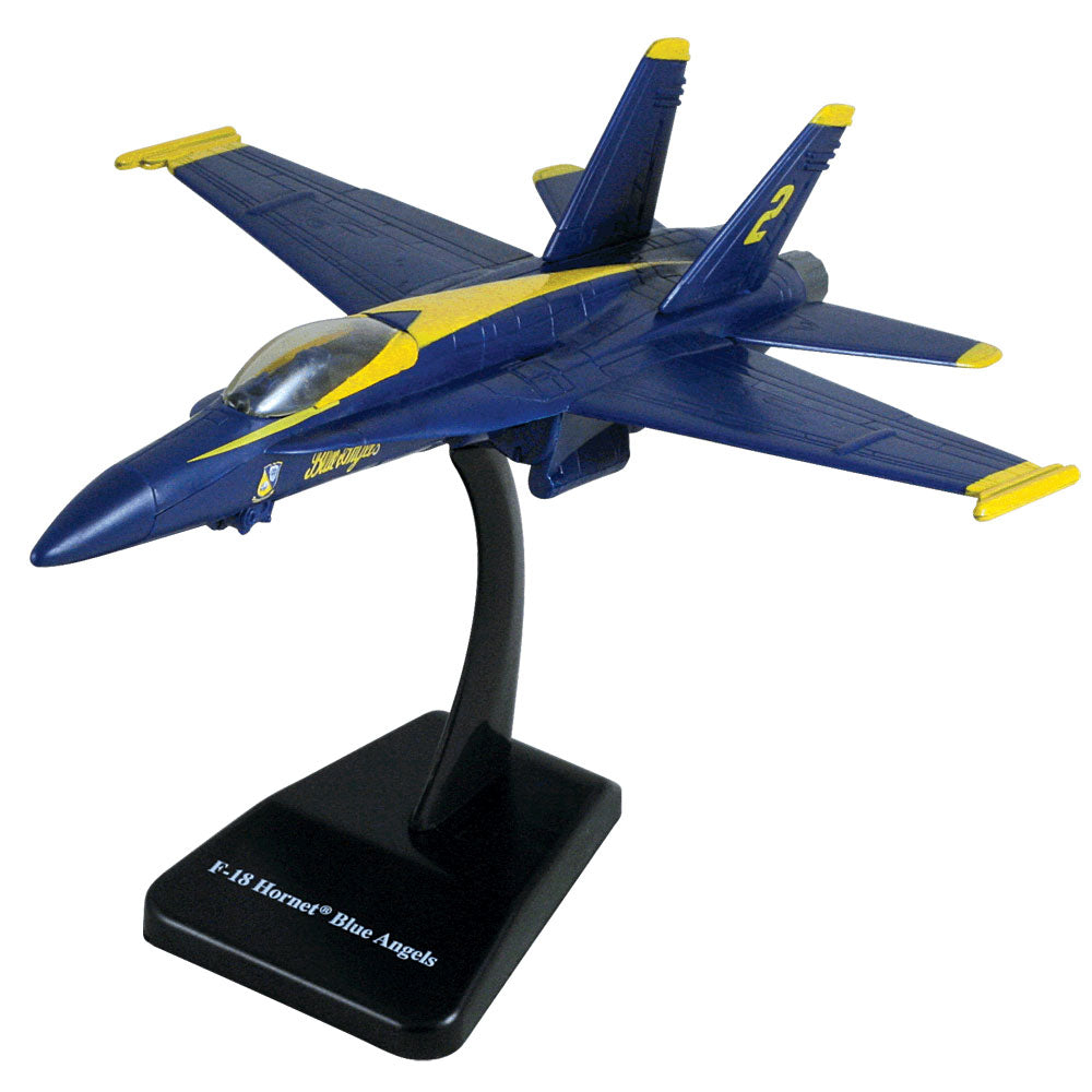 1:72 Scale Durable Plastic Desktop Model Replica of the McDonnell Douglas F/A-18 Hornet Blue Angels Jet Fighter Aircraft with Detailed Markings and Display Stand.