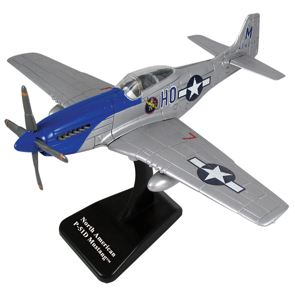 1:72 Scale Durable Plastic Desktop Model Replica of the North American P-51 Mustang World War II Fighter Bomber Aircraft with Spinning Props, Detailed Markings and Display Stand.