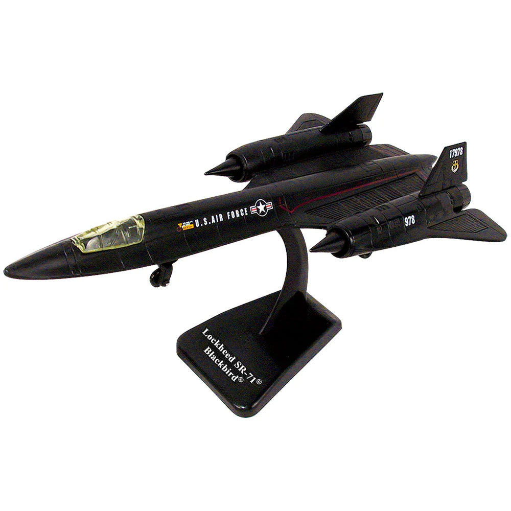 1:72 Scale Durable Plastic Desktop Model Replica of the Lockheed SR-71 Blackbird Stealth Reconnaissance Aircraft with Detailed Markings and Display Stand.