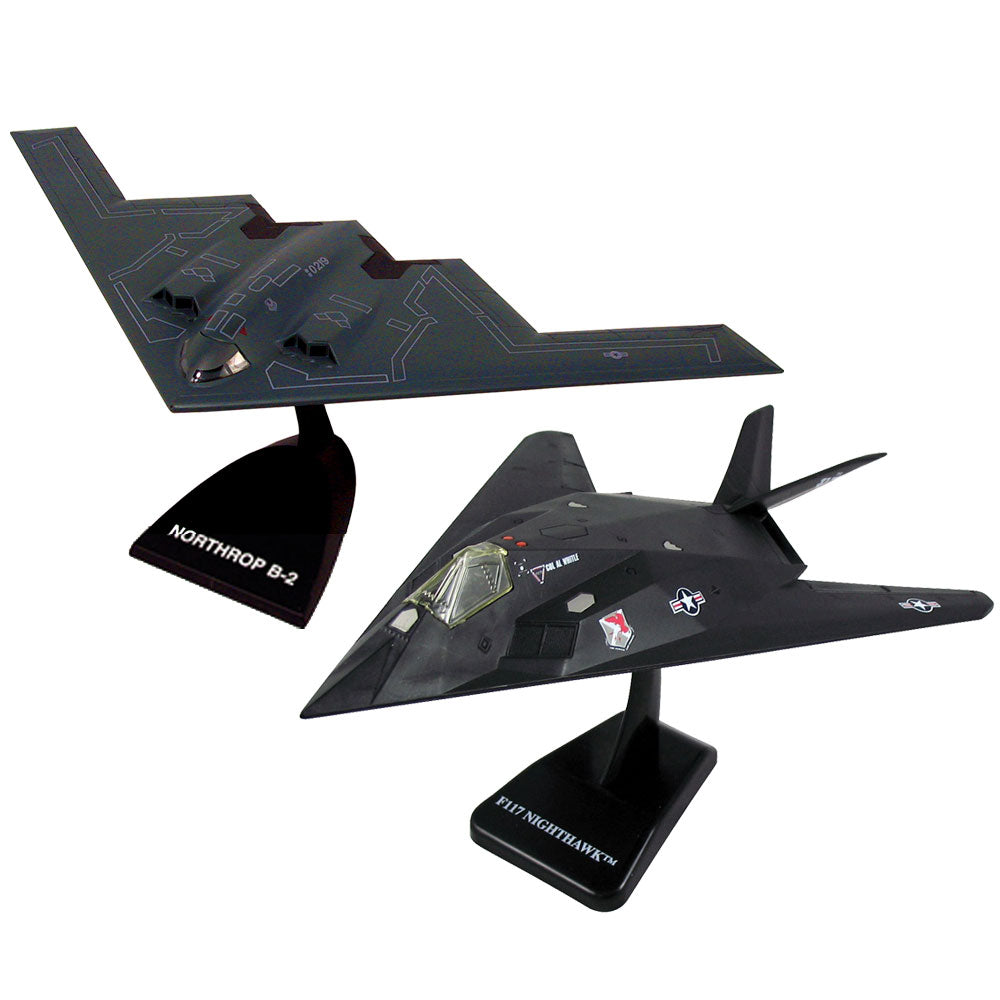 SET of 2 Highly Detailed 1:72 Scale Plastic Model Kit Replicas of Stealth Aircraft with Detailed Markings and Display Stands that Include Everything Needed for Assembly. B-2 Spirit Bomber, F-117 Nighthawk.