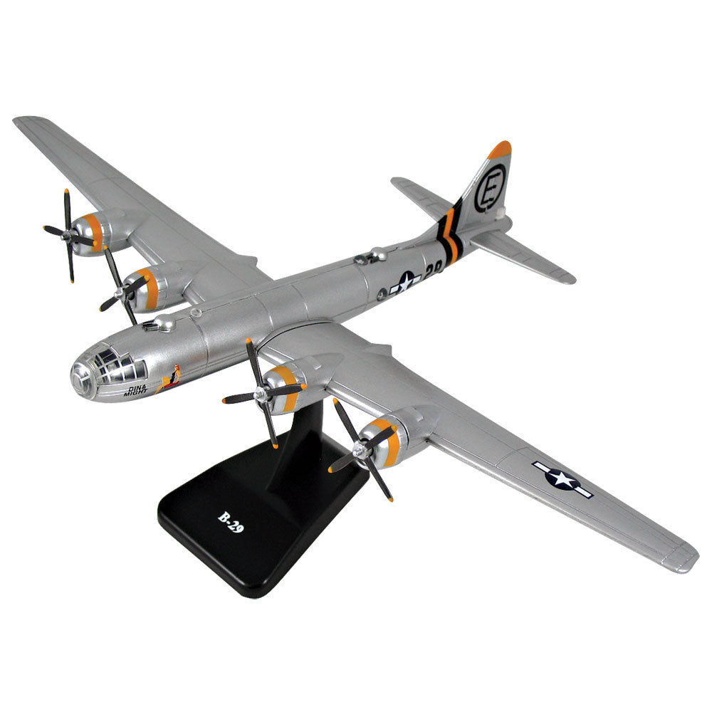 Highly Detailed 1:144 Scale Plastic Model Kit Replica of a Boeing B-29 Superfortress Heavy Bomber Aircraft with Detailed Markings and Display Stand that Includes Everything Needed for Assembly.