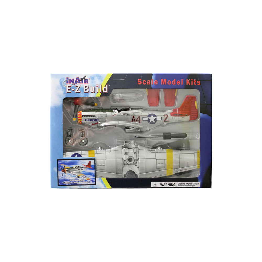Highly Detailed 1:72 Scale Plastic Model Kit Replica of a North American P-51 Mustang Tuskegee Airman “Red Tails” World War II Fighter Bomber Aircraft with Detailed Markings and Display Stand in its Original Packaging.