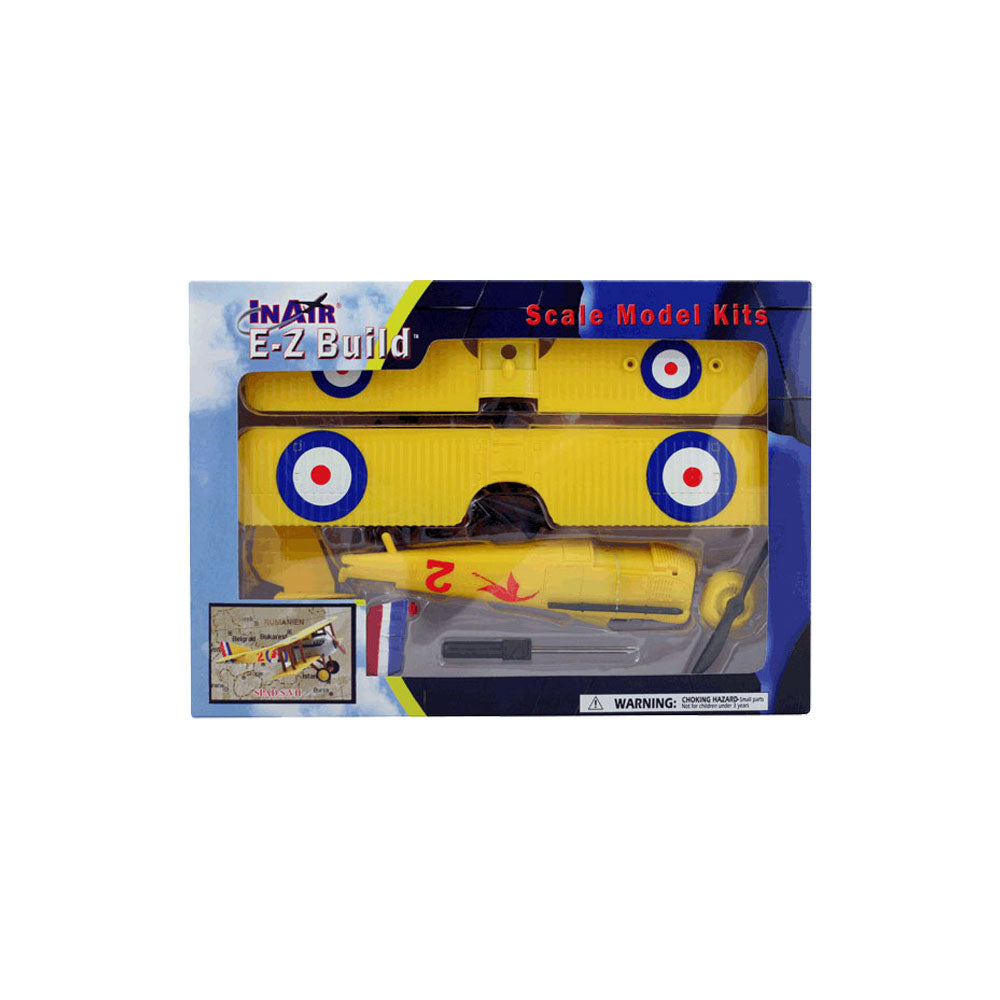 Highly Detailed 1:48 Scale Plastic Model Kit Replica of a SPAD S.VII World War I French Biplane Fighter Aircraft with Detailed Markings and Display Stand in its Original Packaging.