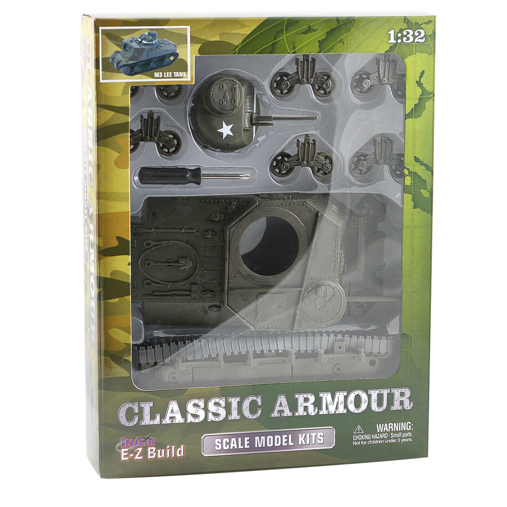 Highly Detailed 1:32 Scale Plastic Model Kit Replica of a World War II M3 Lee Military Tank in its Original Packaging.