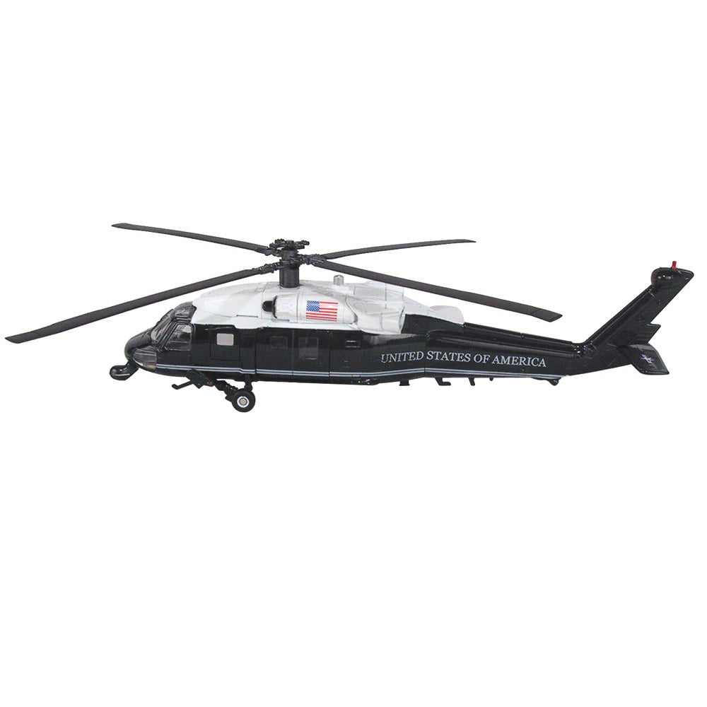 1:60 Scale Die Cast Metal and Plastic Collectible Sikorsky VH-60N White Hawk Presidential Transport Helicopter with Authentic Details, Opening Doors, Spinning Props, Display Stand and Educational Collectors Card.