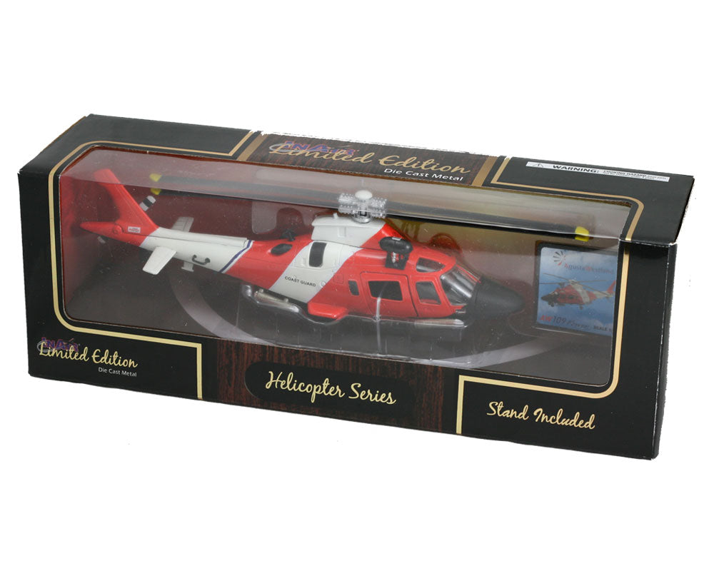 1:43 Scale Die Cast Metal and Plastic Collectible Red & White AgustaWestland AW139 US Coast Guard Helicopter in its Original Packaging.