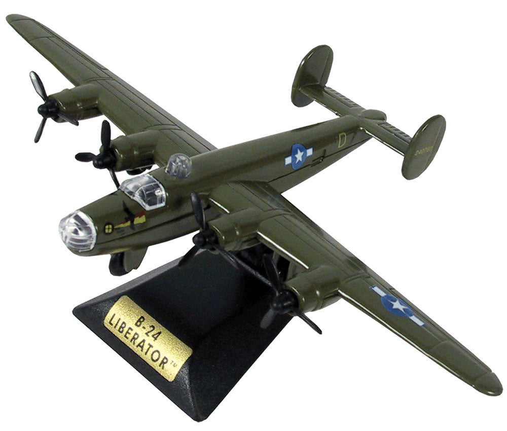 Sturdy Die Cast Metal Scale Replica of a Green Consolidated B-24 Liberator World War II Heavy Bomber Aircraft with Authentic Markings & Details, Moving Parts and Display Stand by RedBox / Motormax.