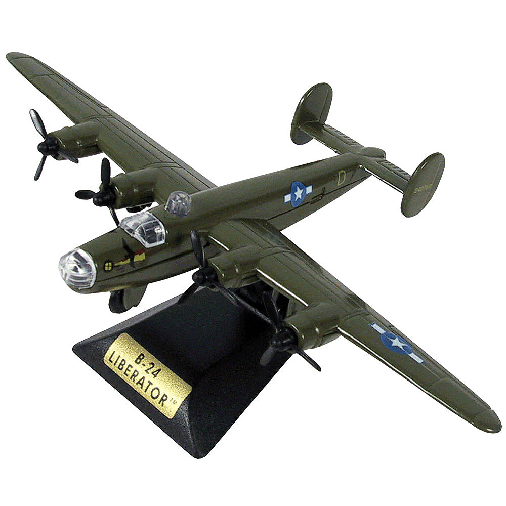 The InAir Legends of Flight collection features historically significant aircraft from World War II to today. The B-24 Liberator comes with display stand and an educational collector's card. Made of rugged diecast metal, this sturdy model is designed for hours of imaginative play, yet authentic enough adults will want to add it to their collection. Officially licensed toy airplane model.