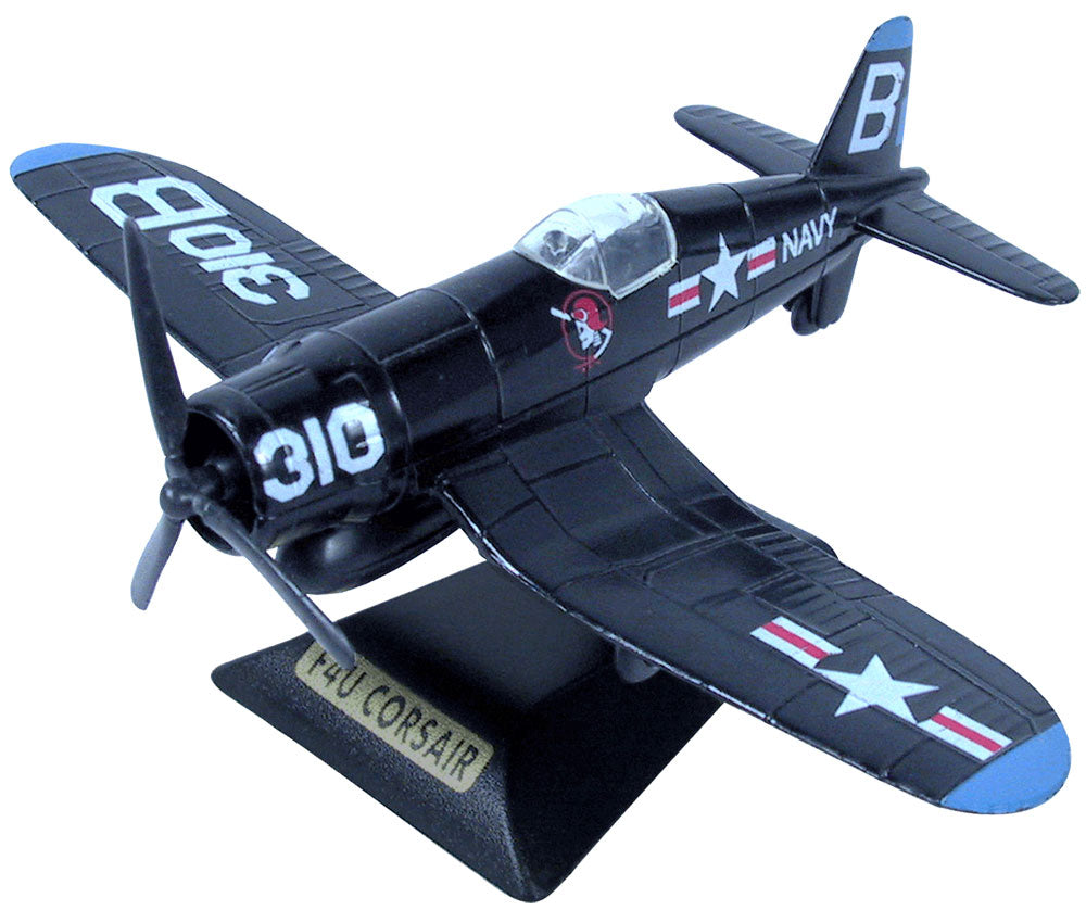 Sturdy Die Cast Metal Scale Replica of a Blue Vought F4U Corsair World War II Bent Wing Fighter Aircraft with Authentic Markings & Details, Moving Parts and Display Stand by RedBox / Motormax.