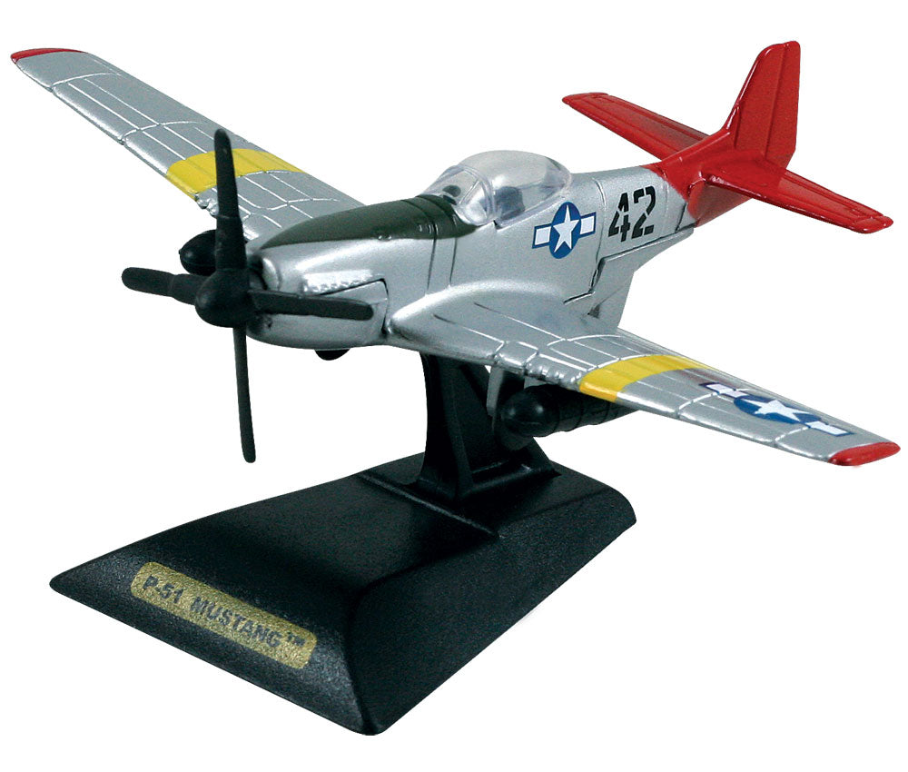 Sturdy Die Cast Metal Scale Replica of a North American P-51 Mustang Tuskegee Airman “Red Tails” World War II Fighter Aircraft with Authentic Markings & Details, Moving Parts and Display Stand by RedBox / Motormax.