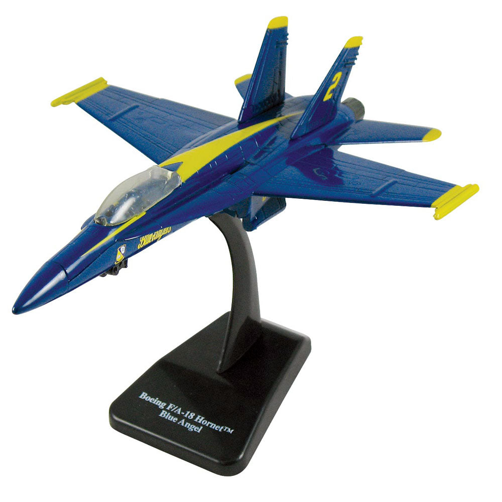 Highly Detailed 1:72 Scale Plastic Model Kit Replica of a McDonnell Douglas F/A-18 Hornet Blue Angels Fighter Aircraft with Detailed Markings and Display Stand that Includes Everything Needed for Assembly.