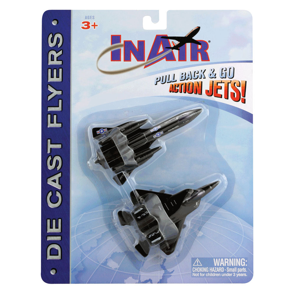 SET of 2 Durable Die Cast Stealth Reconnoissance Fighter Jet Aircraft featuring Friction Powered Pullback Action and Authentic Markings in its Original Packaging/
