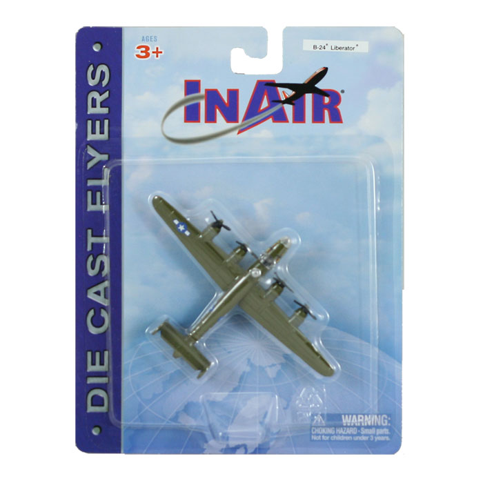 4.5 Inch Diecast Metal Green Lockheed B-24 Liberator Bomber Aircraft with Authentic Markings and Details InAir Diecast Flyer RedBox / Motormax.