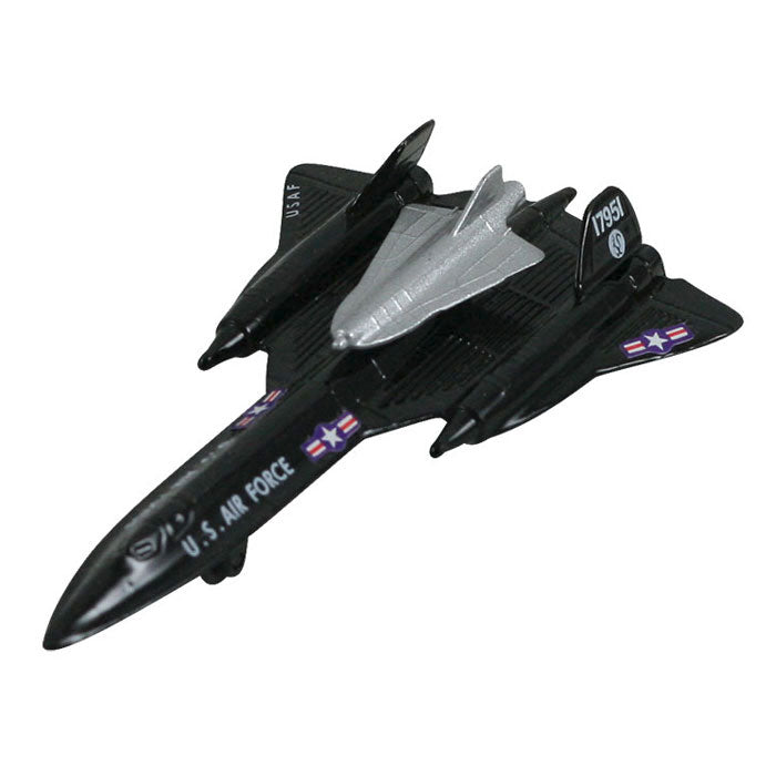 4.5 Inch Diecast Metal Lockheed SR-71 Blackbird Stealth Reconnaissance Aircraft Carrying a D-21 Drone with Authentic Markings and Details InAir Diecast Flyer RedBox / Motormax.