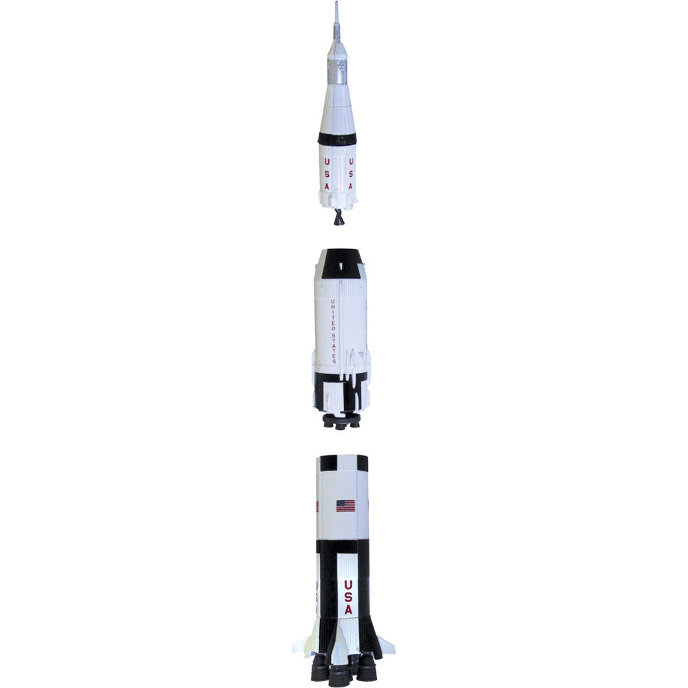 Three Separate Stages of the Plastic Model Kit Replica NASA Apollo Saturn V Rocket measuring 14 Inches Tall.