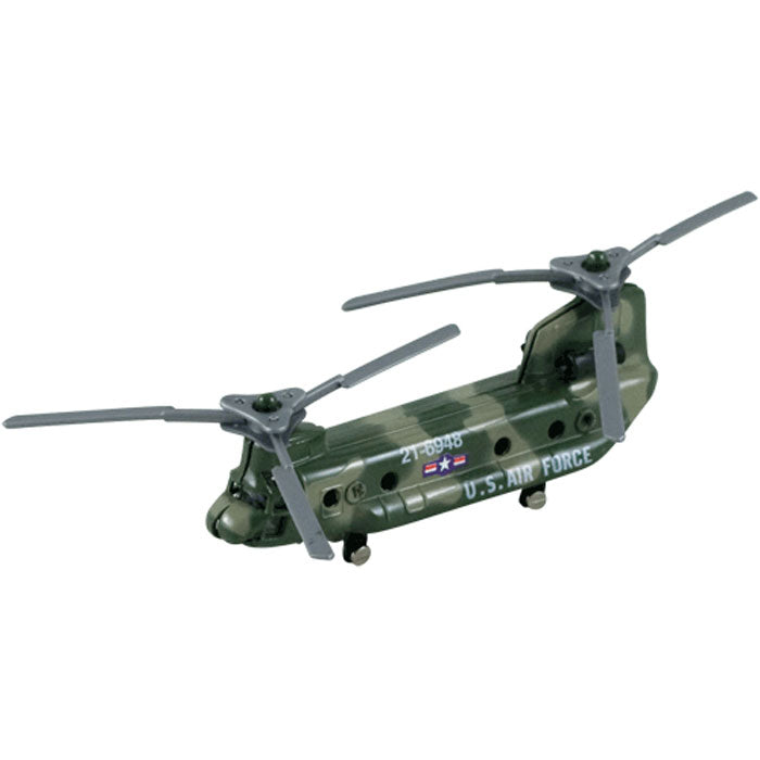 3.5 Inch Diecast Metal Boeing Green Camouflage CH-47 Chinook Transport and Supply Helicopter with Authentic Markings and Details InAir Diecast Flyer RedBox / Motormax.