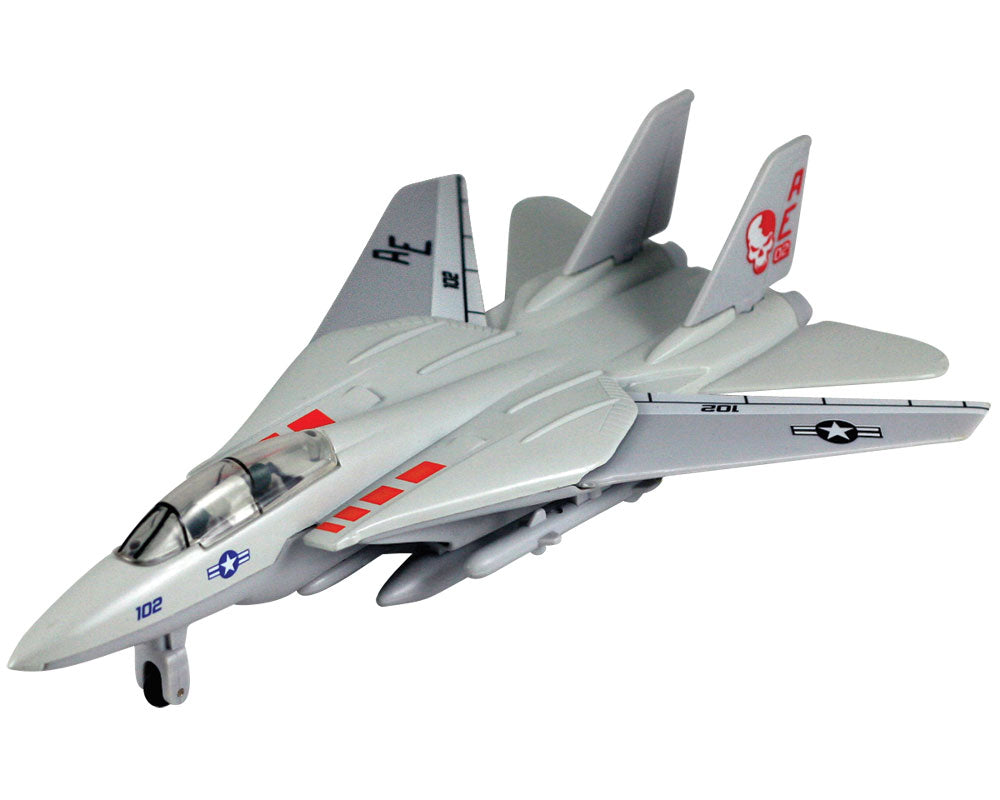 InAir 9 Inch Diecast Metal and Plastic Friction Powered Pullback Northrop Grumman F-14 Tomcat Swing Wing Fighter Aircraft in Gray with Historically Accurate Markings and Movable Swing Wings.