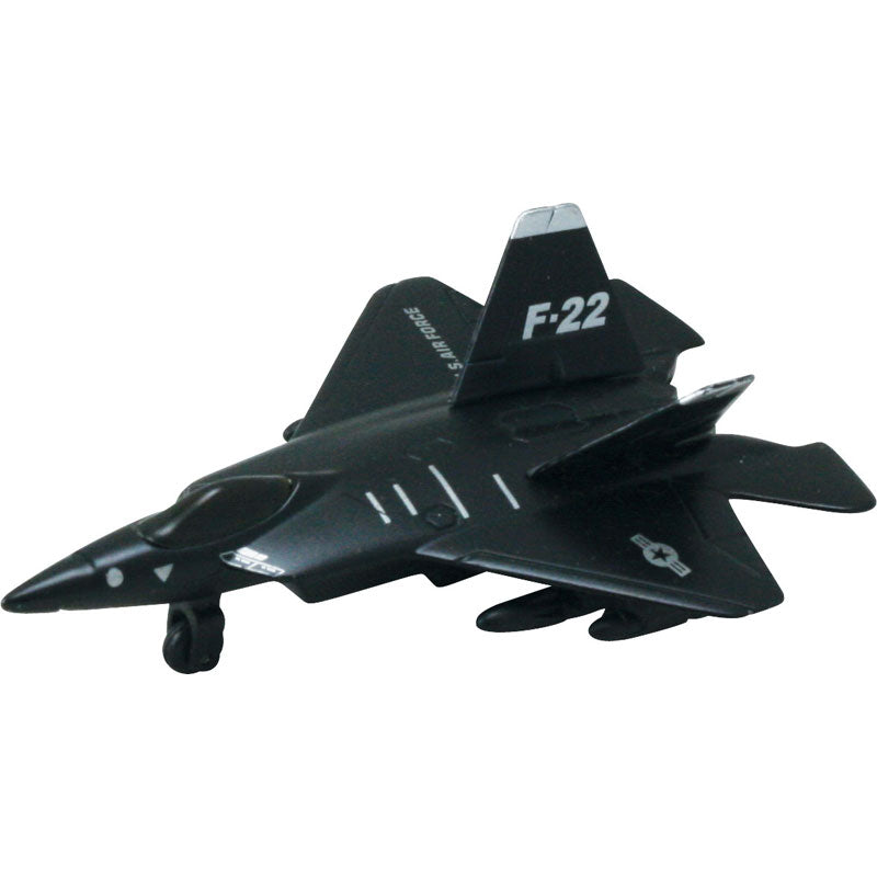 4.5 Inch Small Die Cast Metal and Plastic Lockheed Martin F-22 Raptor Stealth Fighter Aircraft with Friction Powered Pullback & Go Action, and Authentic Details.