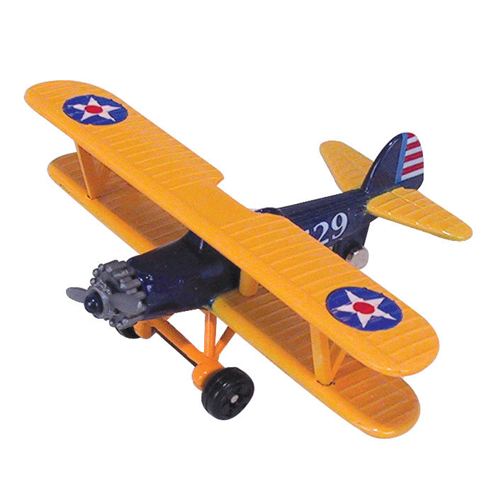 4.5 Inch Diecast Metal Yellow Boeing PT Stearman Model 75 Biplane US Army Training Aircraft and Later Civilian Aircraft with Authentic Markings and Details InAir Diecast Flyer RedBox / Motormax.