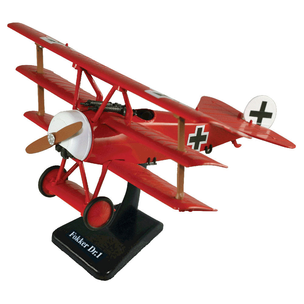 Highly Detailed 1:48 Scale Plastic Model Kit Replica of a Fokker Dr.I World War I German Triplane Aircraft with Detailed Markings and Display Stand that Includes Everything Needed for Assembly.