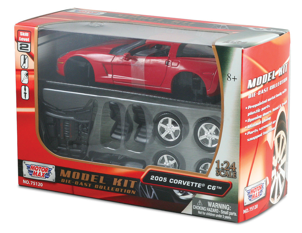 1:24 Scale Red Die Cast Chevrolet Corvette C6 Model Kit in its original packaging by RedBox / Motormax.