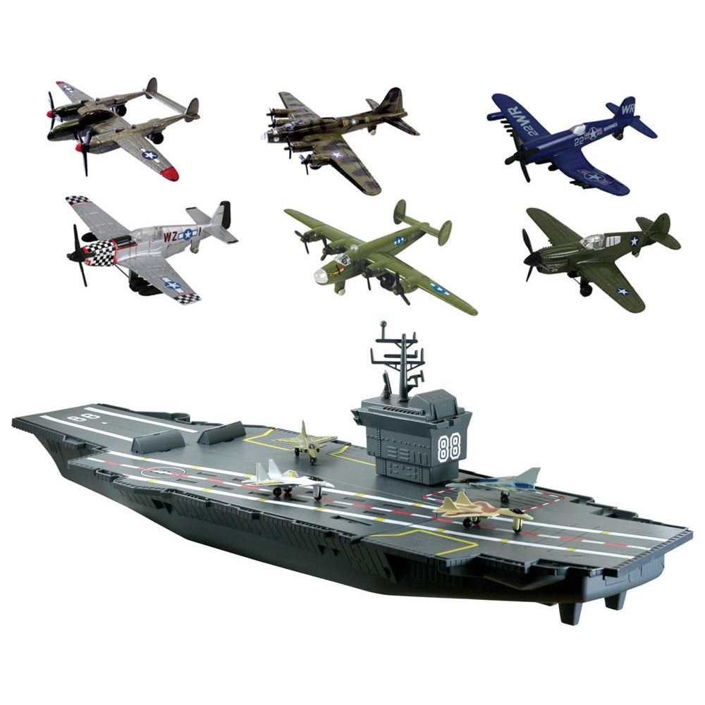 Giant 31 Toy Aircraft Carrier 6 WWII Planes Motormax BattleZone MightyToy