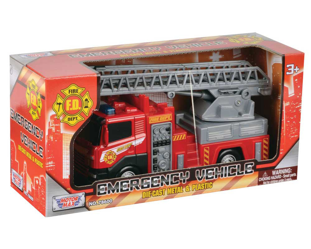 Red Die Cast Metal and Plastic Fire Engine measuring 8 Inches Long in its Original Packaging by RedBox / Motormax.