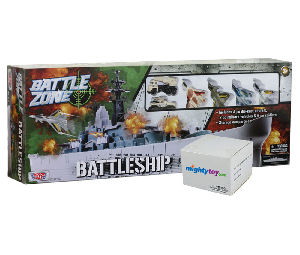 28 inch Durable Plastic Replica Battleship Playset with 4 Die Cast Metal Aircraft, 6 Die Cast Modern Aircraft, 2 Die Cast Metal Tanks, 6 Plastic Soldiers with Convenient Storage Compartment in its Original Packaging by RedBox / Motormax.