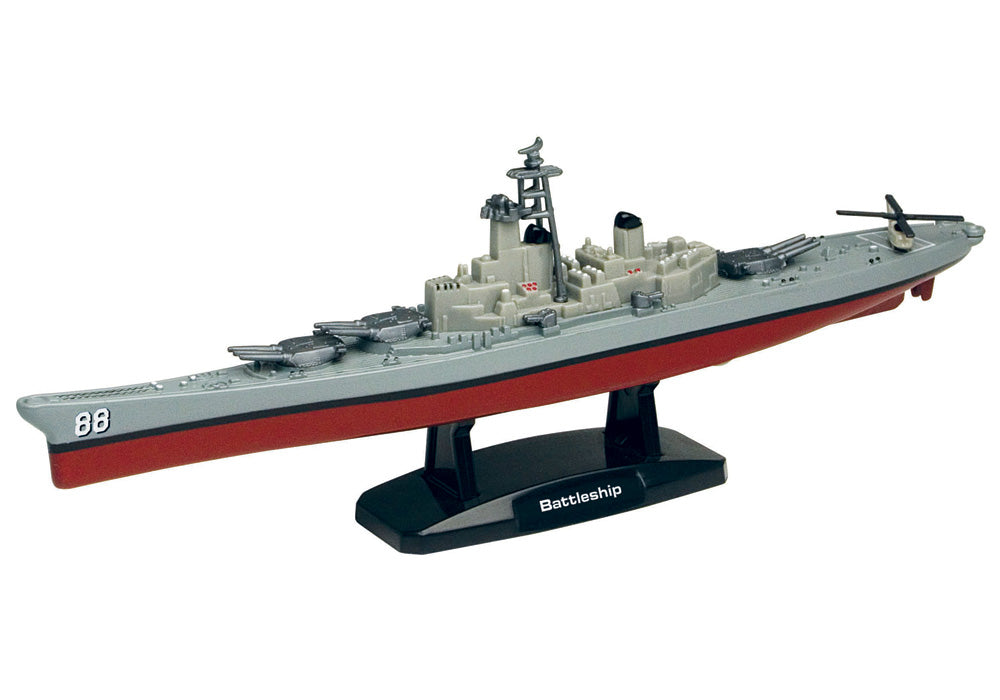 9 Inch Die Cast Metal Collectible Replica of a Battleship on a Display Stand that Moves on Hidden Wheels with 1 Die Cast Micro Helicopter by RedBox / Motormax.