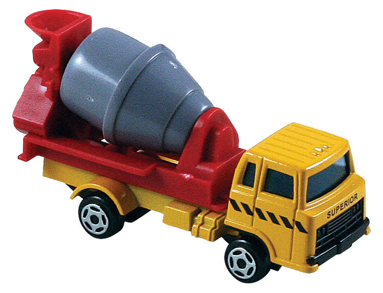 Small Die Cast Construction Vehicle, Cement Mixer with Moving Parts measuring approximately 2.5 inches for Indoor or Outdoor Play.