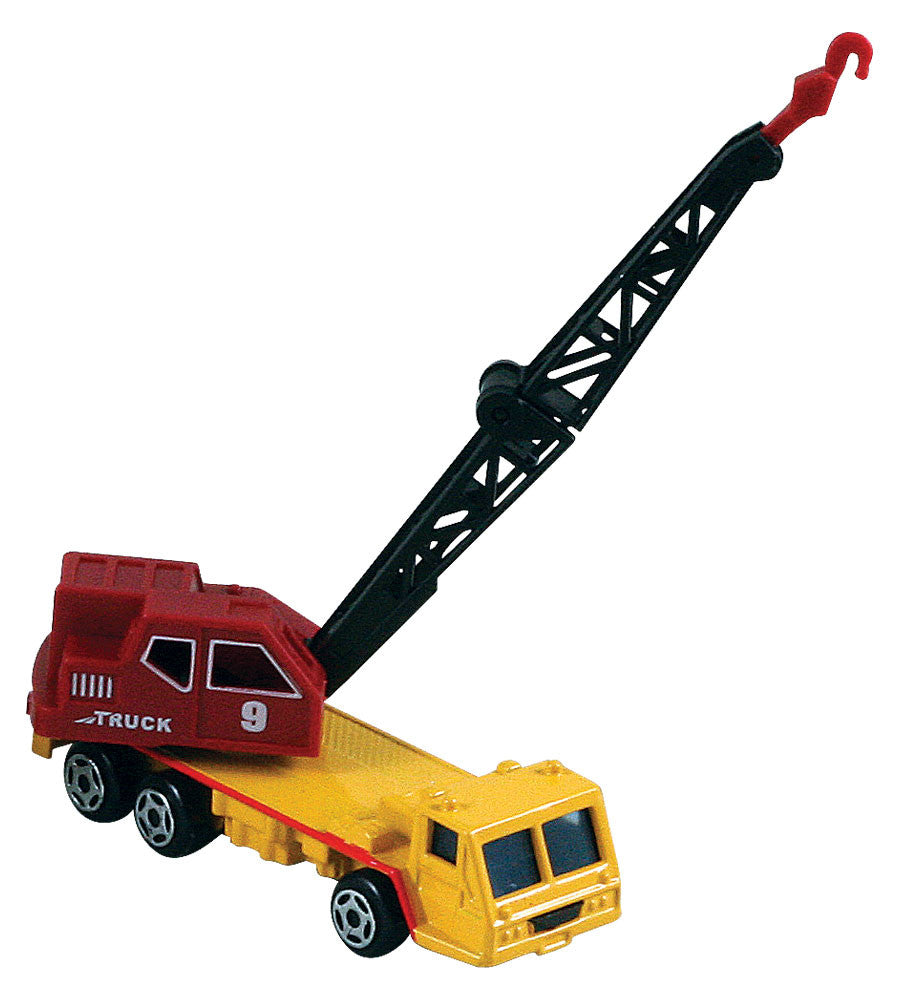 Small Die Cast Construction Vehicle, Crane with Moving Parts measuring approximately 2.5 inches for Indoor or Outdoor Play.