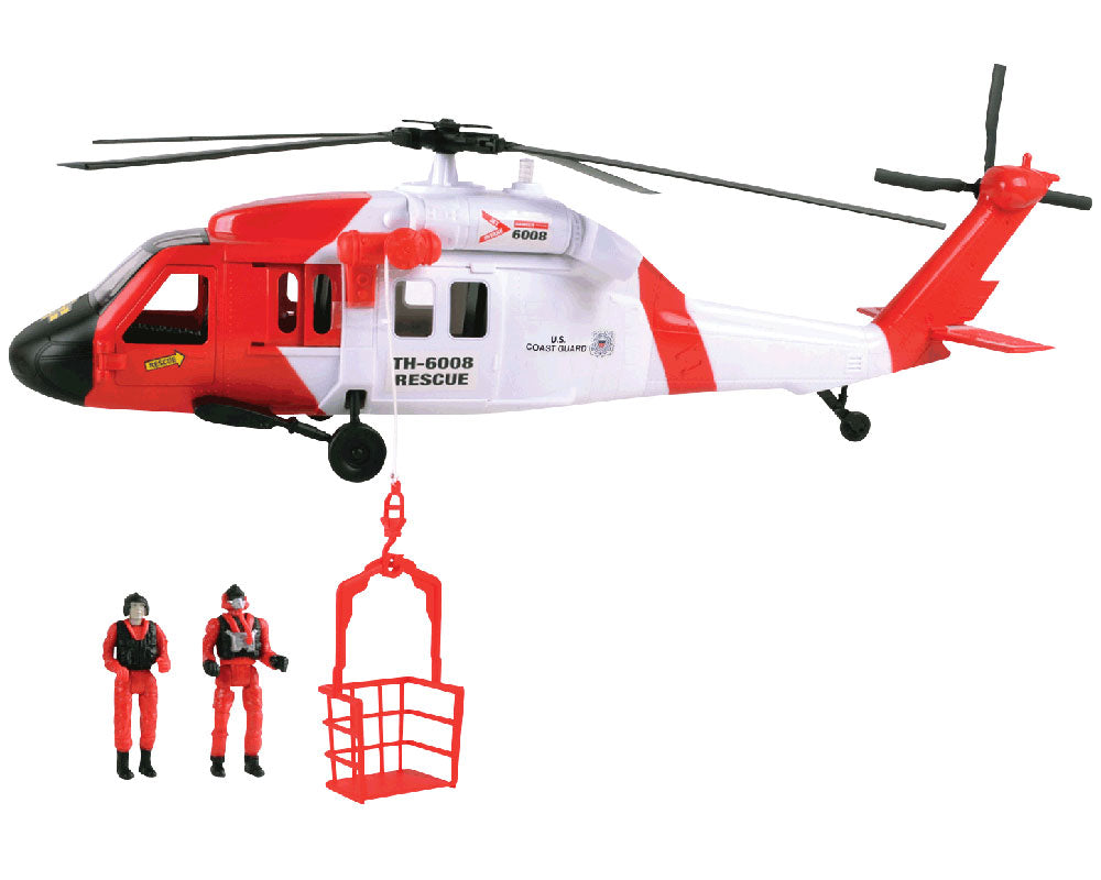 24 inch Durable Plastic Replica US Coast Guard Sikorsky UH-60 Black Hawk Rescue Helicopter Playset including 2 Poseable Action Figures, Working Winch, Movable Rotor, and Opening Doors by RedBox / Motormax