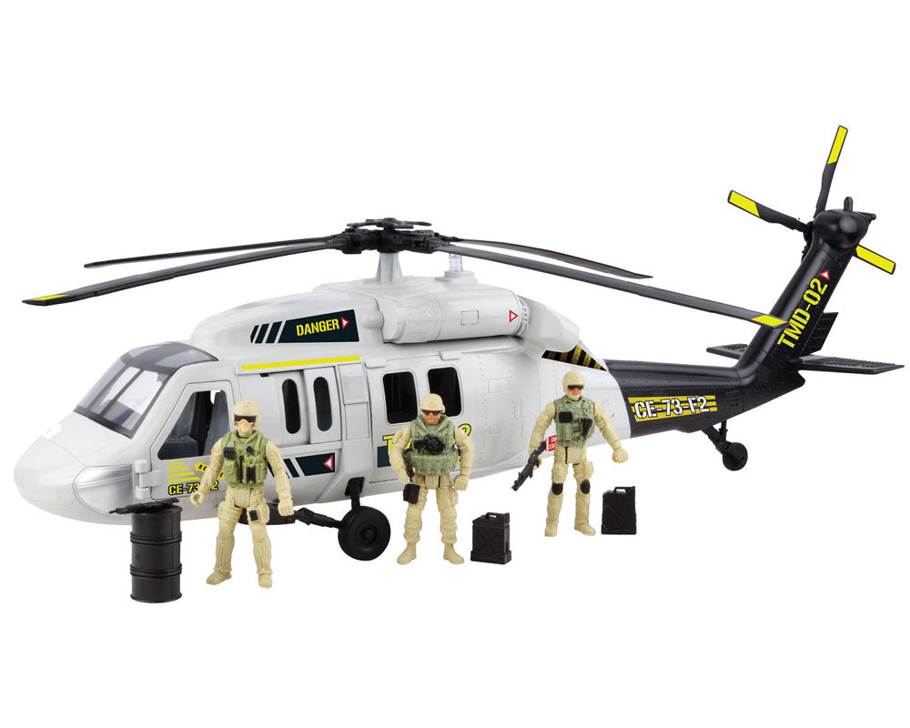 24 inch Battery Operated Durable Plastic Replica Sikorsky UH-60 Black Hawk Helicopter Playset including 3 Poseable Army Soldier Figures, Fuel Cans, Movable Rotor, and Opening Doors by RedBox / Motormax