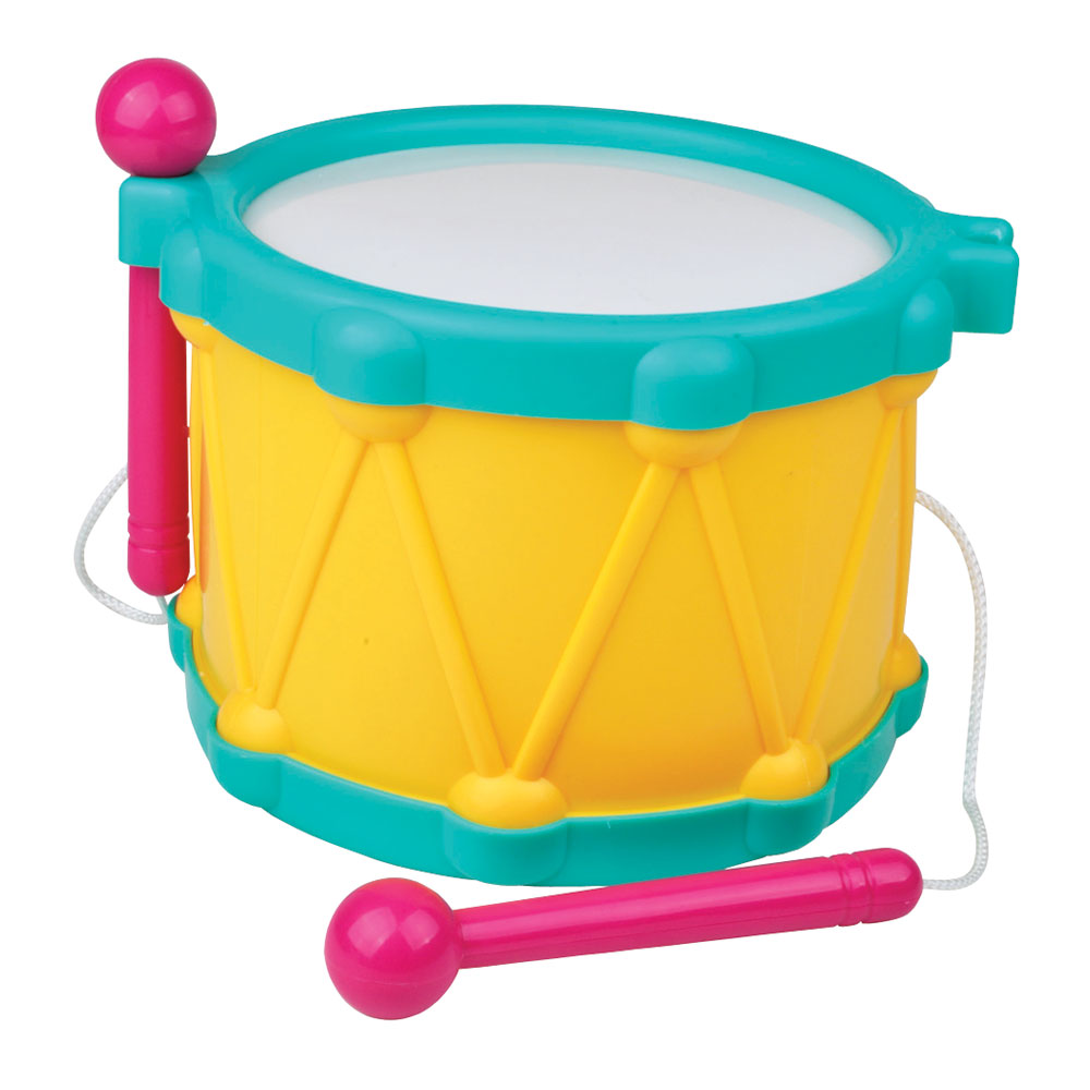 Durable Plastic Colorful Children’s Musical Instrument Percussion Drum with Drumsticks attached by String.