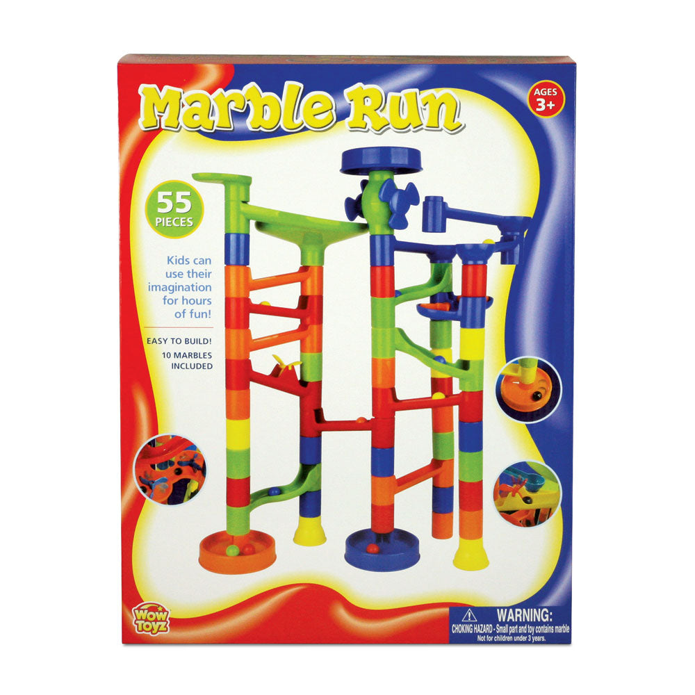 Durable Plastic 55-Piece Labyrinth Marble Playset with 5 Colorful Marbles and 50 Varying Interchangeable Plastic Maze Pieces to create Different Paths in its Original Packaging by RedBox / Motormax.