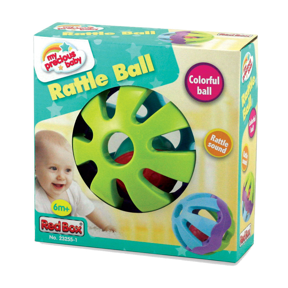 Colorful Durable Plastic Easy Grip Infant Toy Rattle Ball in its Original Packaging by My Precious Baby.