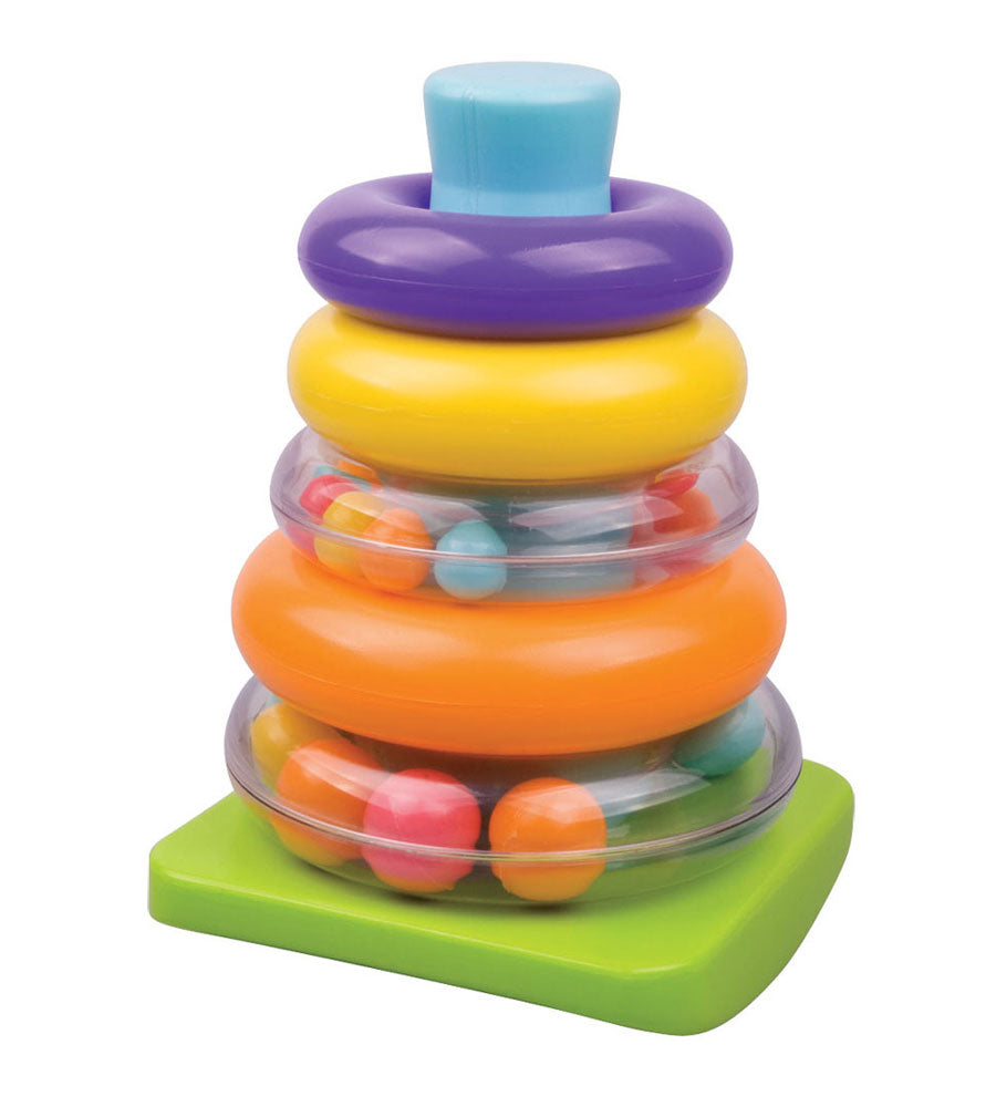 Colorful Durable Plastic Ring Shape Sorter with 5 Colorful Durable Plastic Rings 2 of which include a Rattle by My Precious Baby.