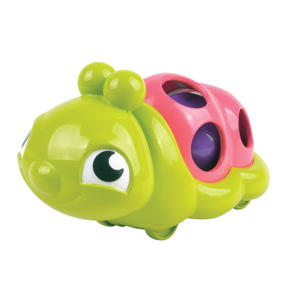 Bright Green and Pink Durable Plastic Wobbling Caterpillar with internal Moving Ball and Head that Wobbles when Pulled Along by My Precious Baby.