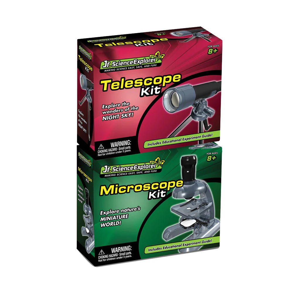 Jr. Science Explorer Telescope and Microscope Building Kits in their Original Packaging.