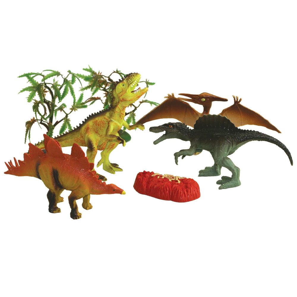 This collection of authentically detailed dinosaurs and accessories comes in an eco-friendly, reusable storage bag for fun imaginative play and easy clean up! 8 assorted plastic dinosaurs and accessories, 6" long, 2 Assorted Styles Sustainable toys