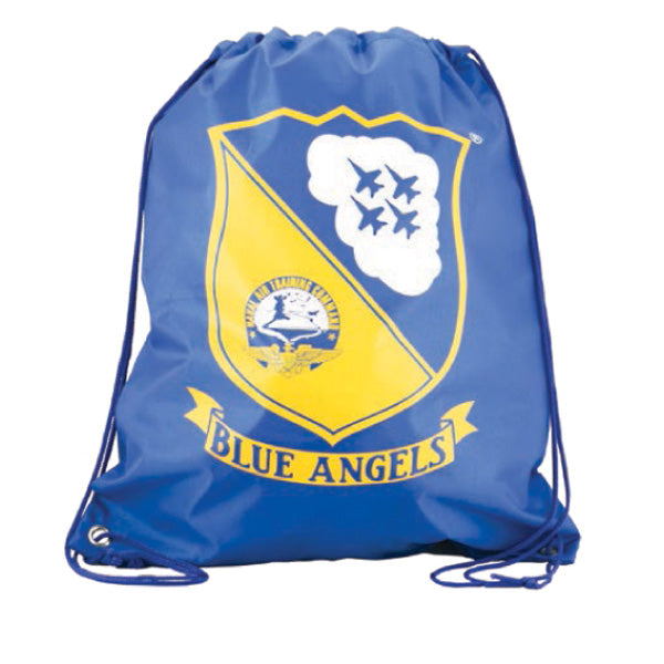 Blue Adjustable Drawstring Backpack with Imprinted Blue Angels Naval Air Training Command Logo made from 100% Polyester by InAir.