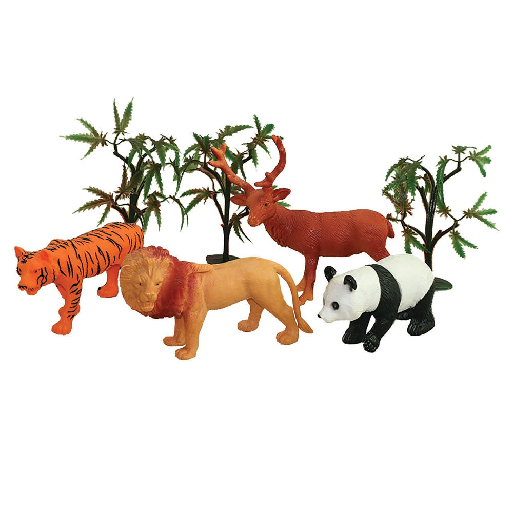 This collection of authentically detailed wild animals and accessories comes in an eco-friendly, reusable storage bag for fun imaginative play and easy clean up! 8 assorted plastic wild animals and accessories, 6" long, 2 Assorted Styles Sustainable toys
