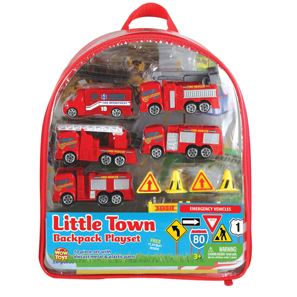 This WowToyz backpack playset comes with eight high quality diecast metal emergency vehicles and various plastic accessories. Set includes everything that’s needed for a fun fantasy playtime, then when kids are done, they can pack their toys up and carry them away! Reusable backpack for toy storage by RedBox / Motormax.