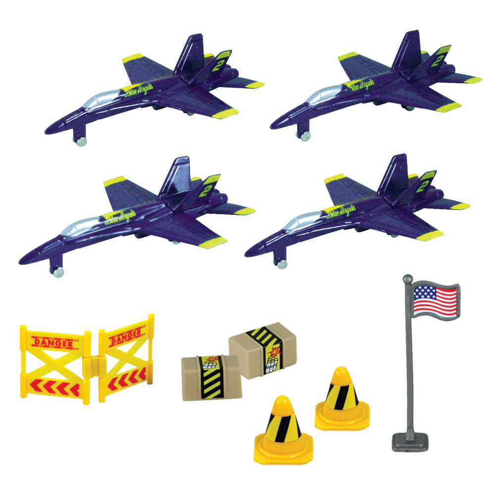 Kids can bring the air show home with this realistic F-18 Blue Angels backpack playset! Comes with high quality diecast metal airplane, plastic accessories and a realistic playmat. Set includes everything that’s needed for a fun fantasy playtime - toys store in backpack! Officially licensed Blue Angels toy airplanes. WowToyz backpack playset, InAir diecast metal toy airplanes RedBox / Motormax.