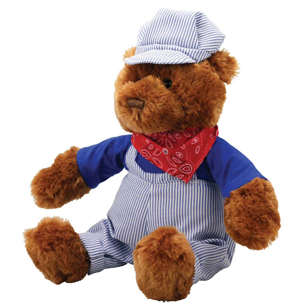 Super Soft Highly Detailed Plush Stuffed Animal Train Engineer Teddy Bear with Conductors Cap, Bandana and Striped Overalls measuring 18 inches Tall by Cuddle Zoo.